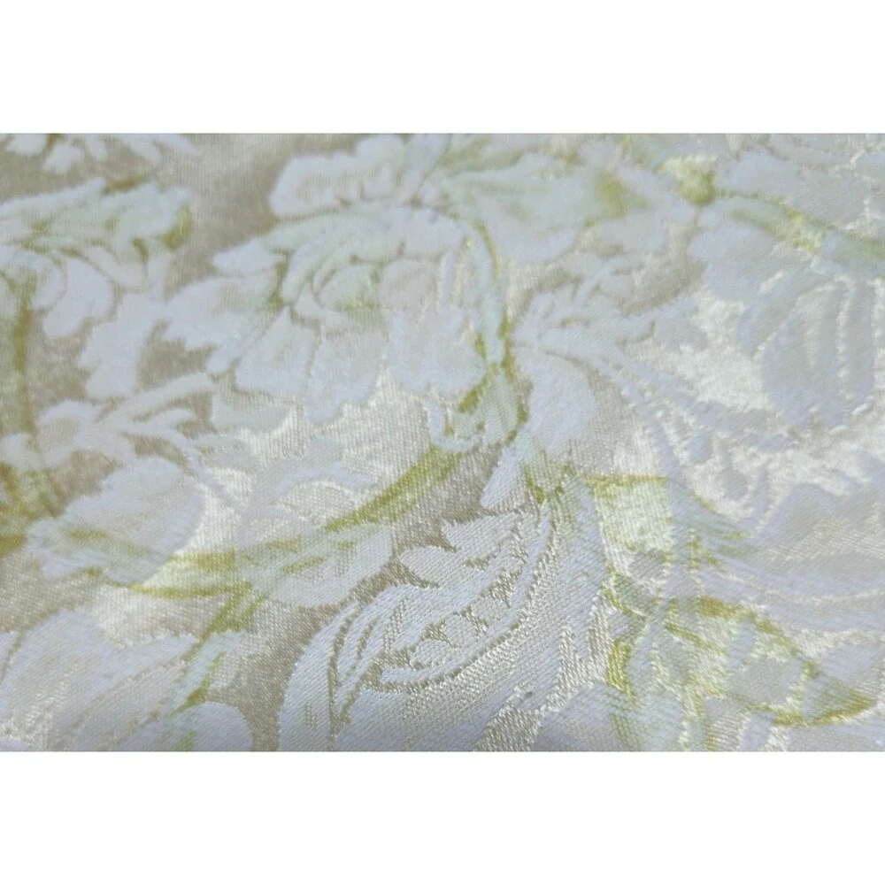 Vintage Floral Ivory & Gold w/ Green Undertones Round Table Cloth 66